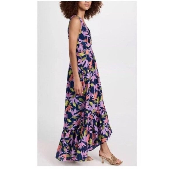 Ramy Brook Miles Floral Maxi Dress Navy High-Low V-Neck Sleeveless Size 4 - Picture 3 of 12